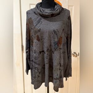 INOAH Women M Cowl Neck Textured Shirt Top Art Wonderland